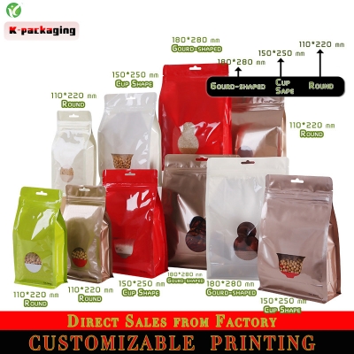 5 pcs Customize Printed Block Bottom Cookie Packaging Bags Resealable Foil Bag with Window